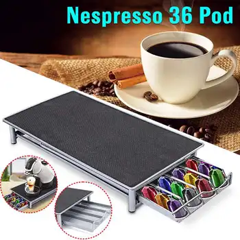 

Stainless Steel 36 Cups Nespresso Coffee Capsules Pods Holder Storage Stand Rack Drawers Coffee Capsules Shelves Organization