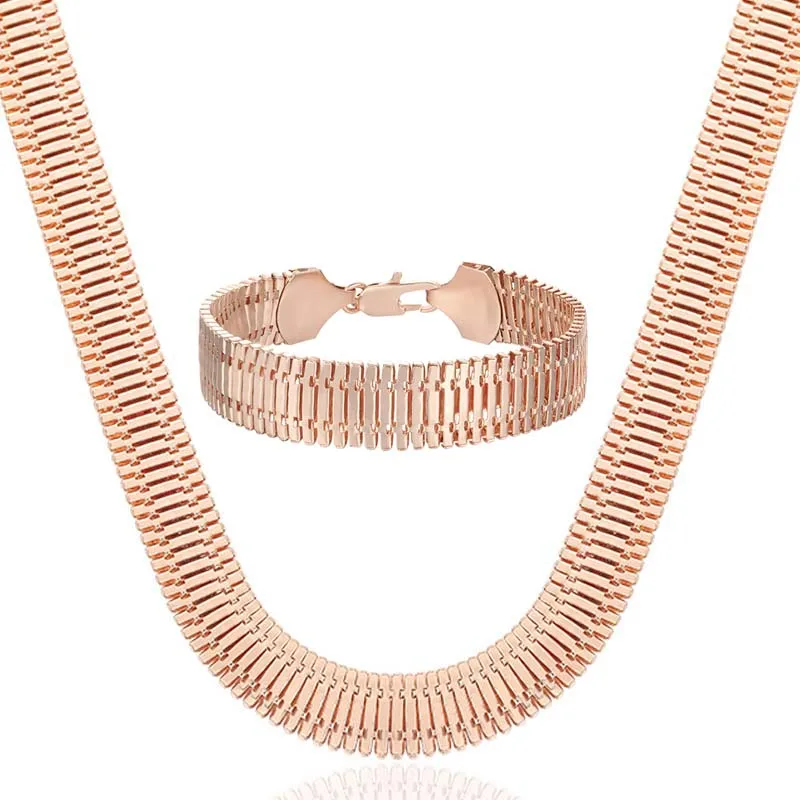 1 комплект 14 мм большой женский мужской Змеиный крутой ожерелье цепочка 585 розовое золото цвет большой браслет; Комплект бижутерии