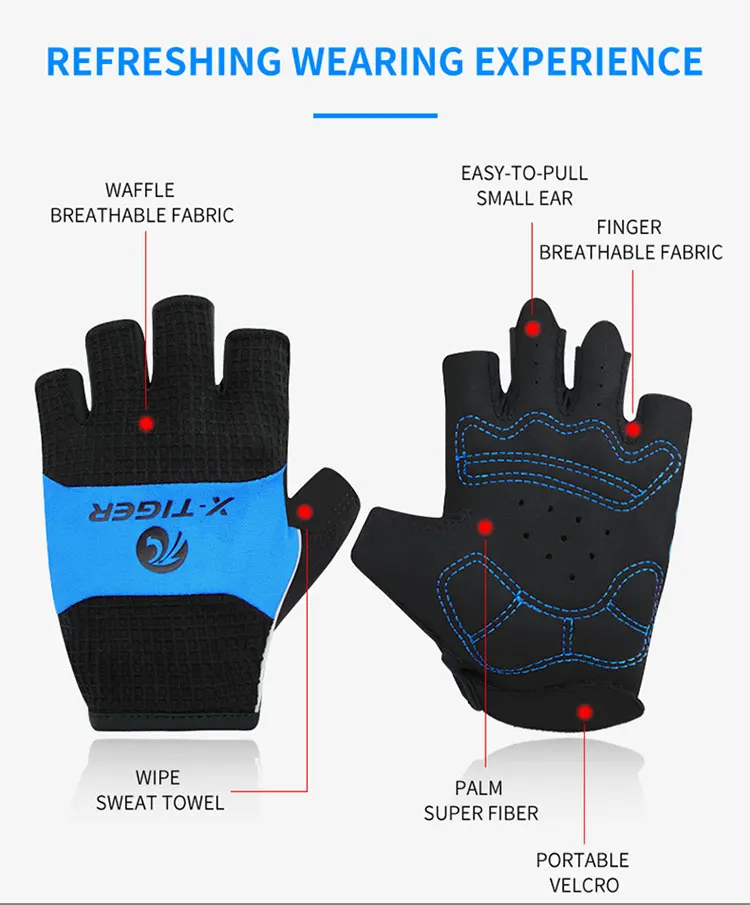 X-Tiger Anti-Slip Half Finger Cycling Gloves High Elastic Breathable MTB Bike Gloves Summer Bicycle Gym Fitness Sports Gloves