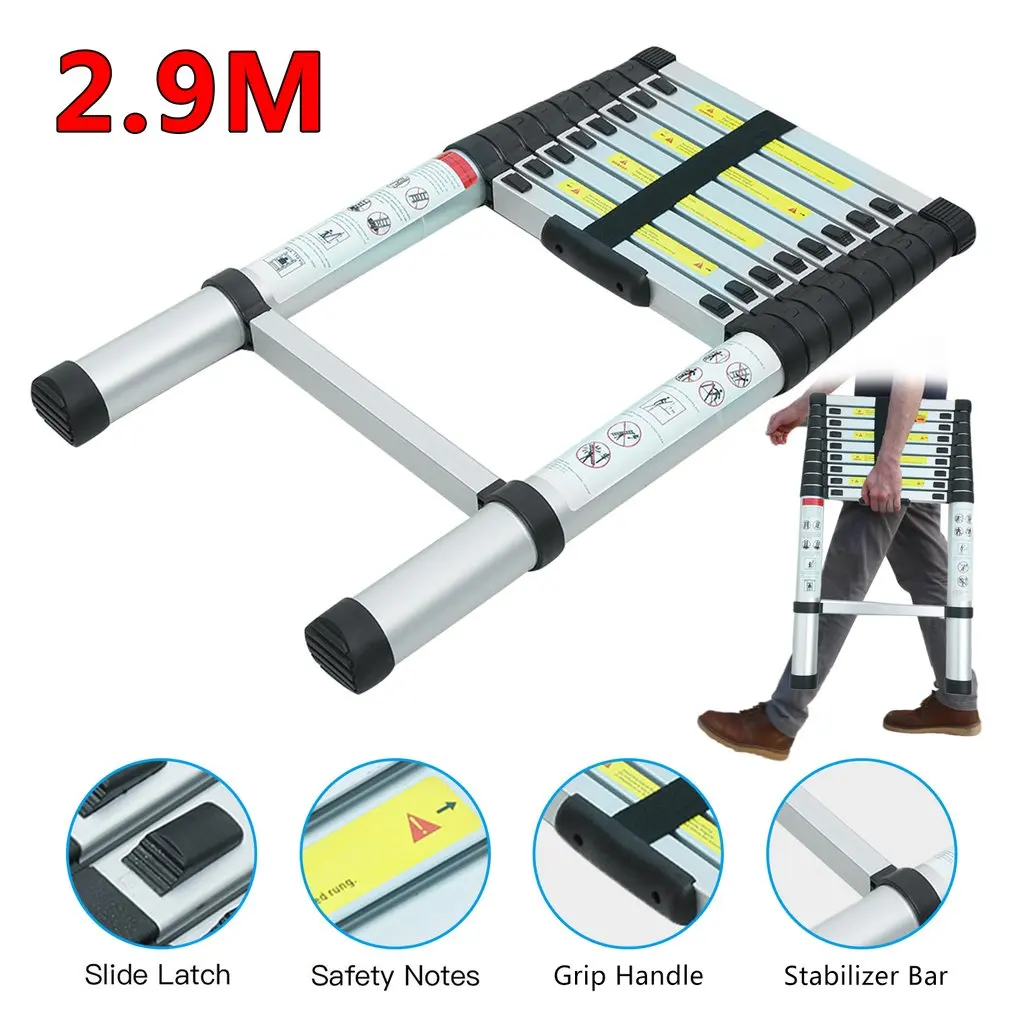 

2.9m Multi-Purpose Alloy Aluminum Retractable Multifunctional Telescopic Single Straight Extension Extendable Ladder