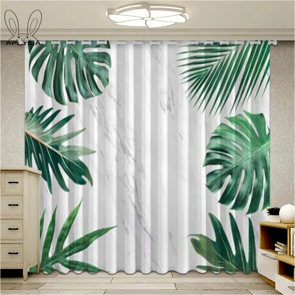 Modern Blackout Curtains for Bedroom Customized Window Curtain Living Room Tropical Plants Green Leaves Printed Drapes Cortinas | Дом и сад