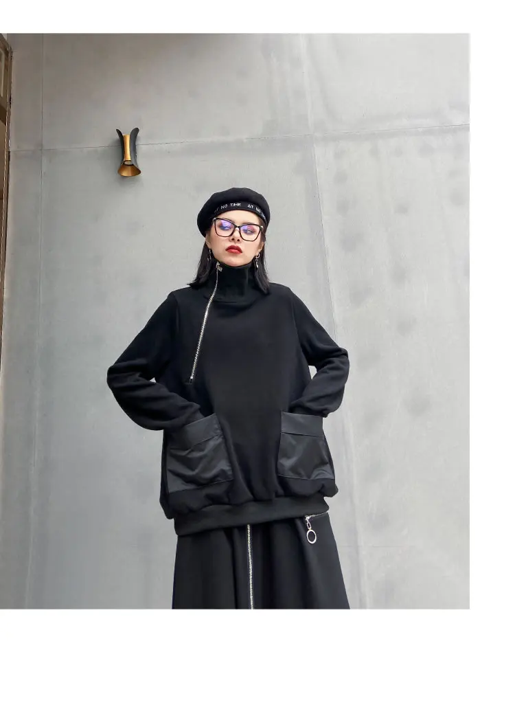XITAO Harajuku/Модная Толстовка размера плюс на молнии, водолазка, Топ для женщин, трендовая Женская одежда с карманами, уличная одежда, новинка, GCC3251
