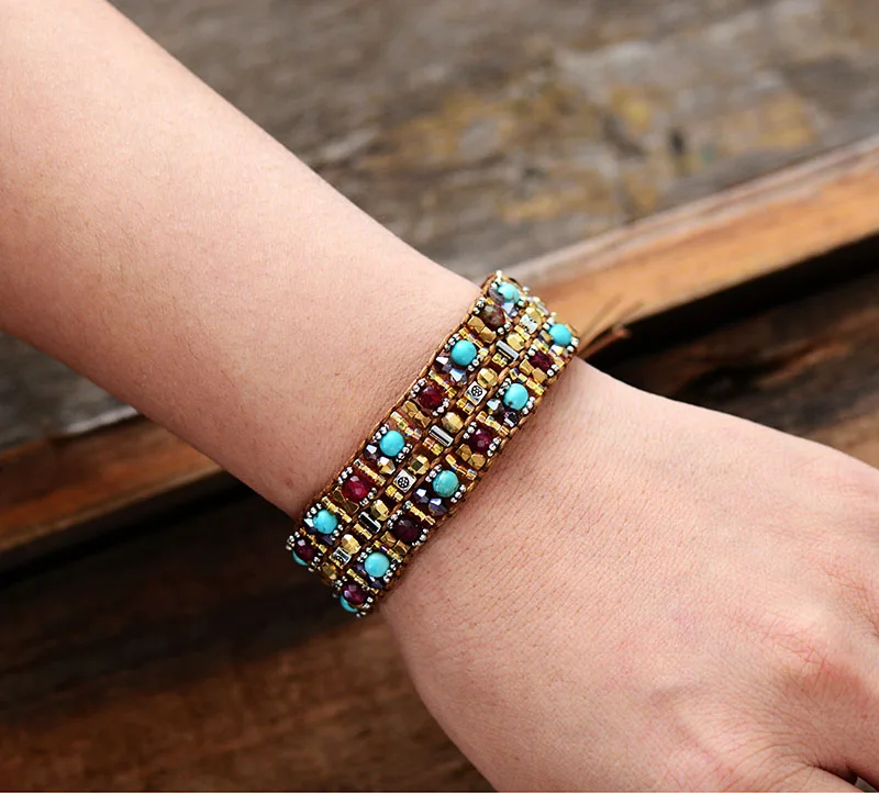 Boho браслеты высокого класса натуральные камни воск шнур обертывание браслет