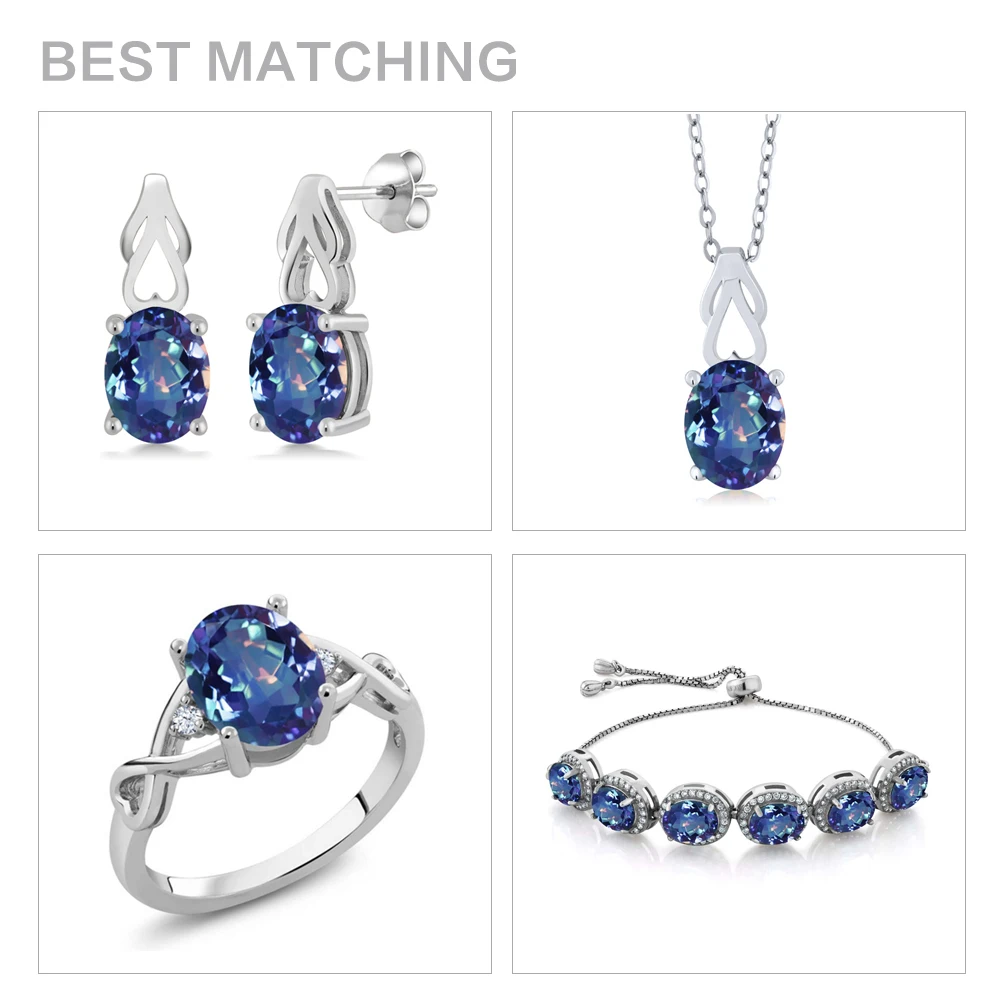 GemStoneKing 3,60 Ct Овальные Синие мистические кварцевые 925 пробы серебряные серьги для женщин
