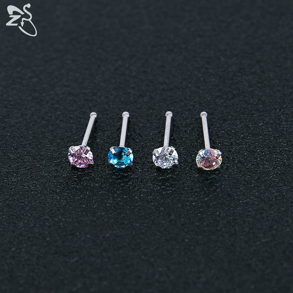 ZS 9-12PCS 316L Stainless Steel Nose Stud Sets Colorful 3mm CZ Crystal Nose Piercing 20g Bone/L Shaped/Nose Screws Nose Ring Set