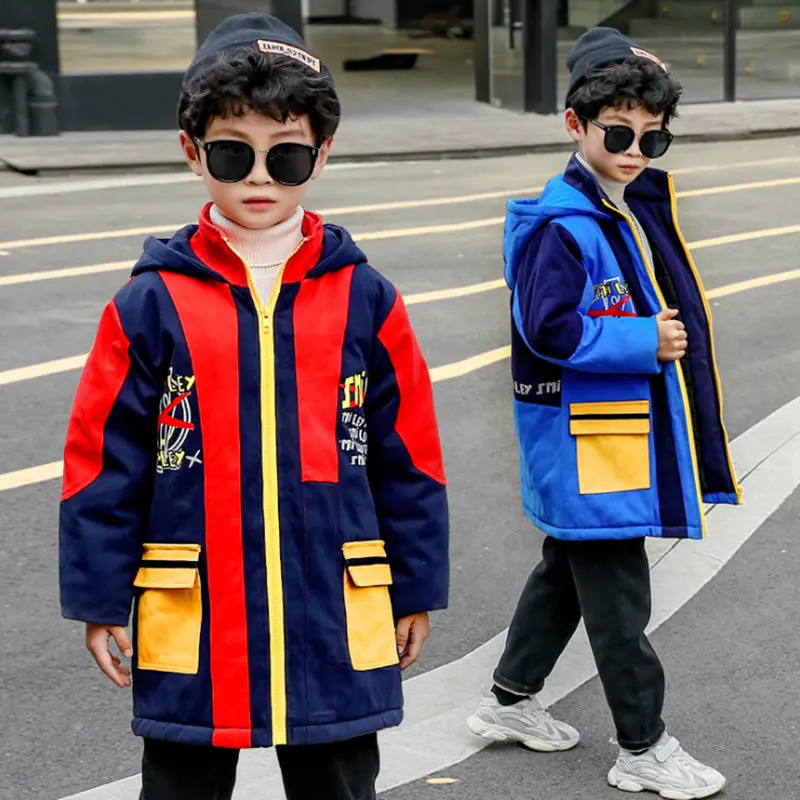  Winter Children's Clothing Children's Boy Cotton Padded Warm Jacket Big Boy baby Long fur Hooded Co