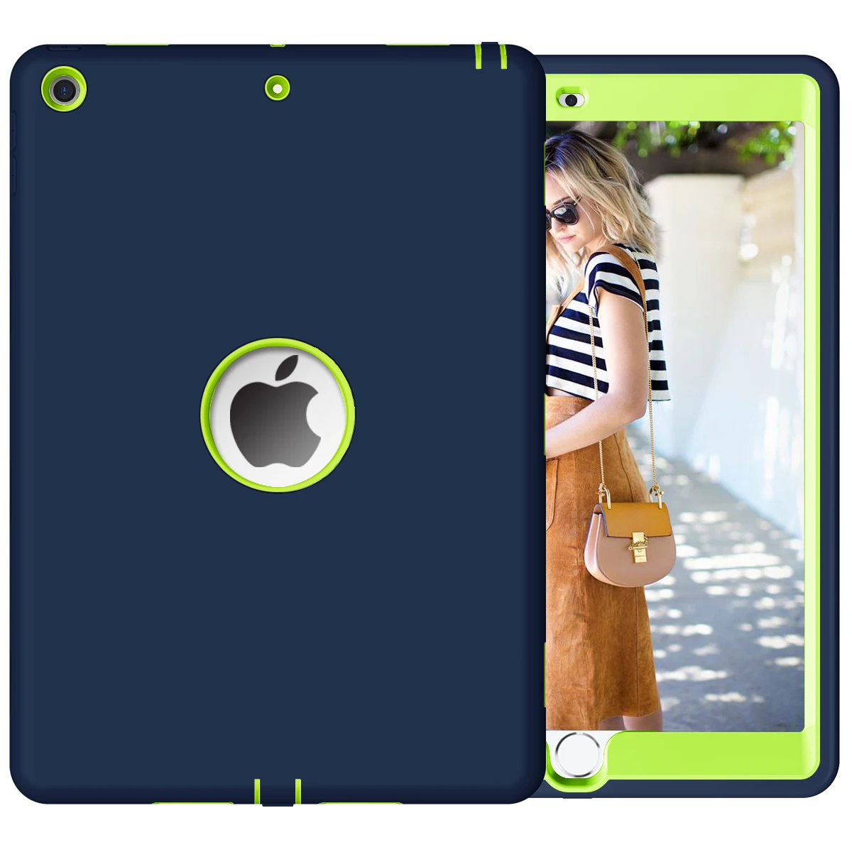 Для ipad 10,2 чехол амортизирующий с двойным слоем, силиконовые Жесткие ПК Бампер Защитный чехол для ipad 10,2 дюймов 7-го поколения - Цвет: Navy Blue and Green