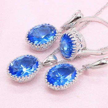 

Elegant Silver Color Jewelry Sets For Women Wedding Light Blue Cubic Zirconia Earrings Necklace Ring Christmas Gift