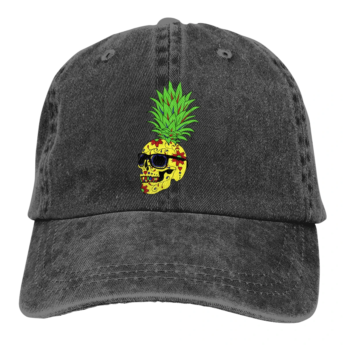 Череп ананаса Casquette черный унисекс Мужские Женские джинсовые бейсболка с ремешком кепки Регулируемый Гольф папа шляпа