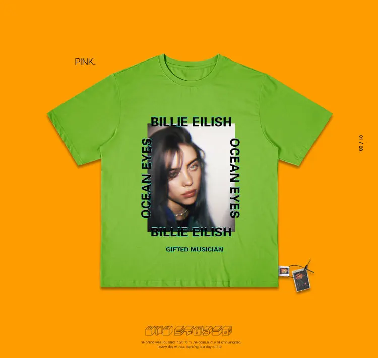 Billieeilish плакат короткий рукав женщина Ins прилива запах свободные Чистый хлопок Футболка личности любителей короткий рукав мужской