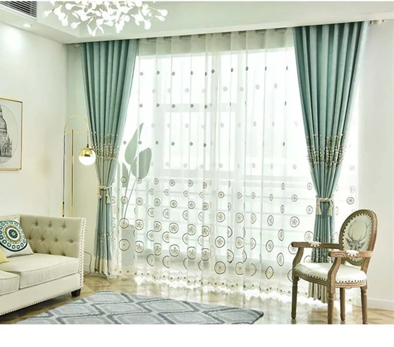 Round Flower Embroidered Yarn Curtians for Living Room Balcony Lucky Grass Petal Pattern Tulle Window Drapes Sheer Tulle WP436#2
