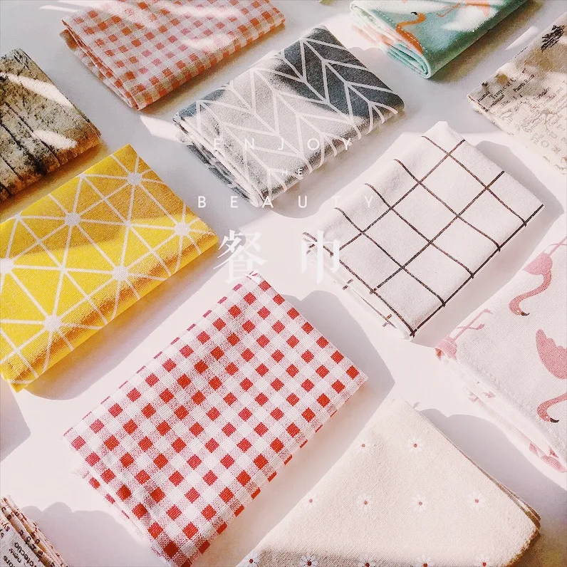 

Plaid Cotton Table Mats Fashion Japanese Style Cutlery table Pad Fabric Simple Napkins Design Tableware Kitchen Table Mats Tools