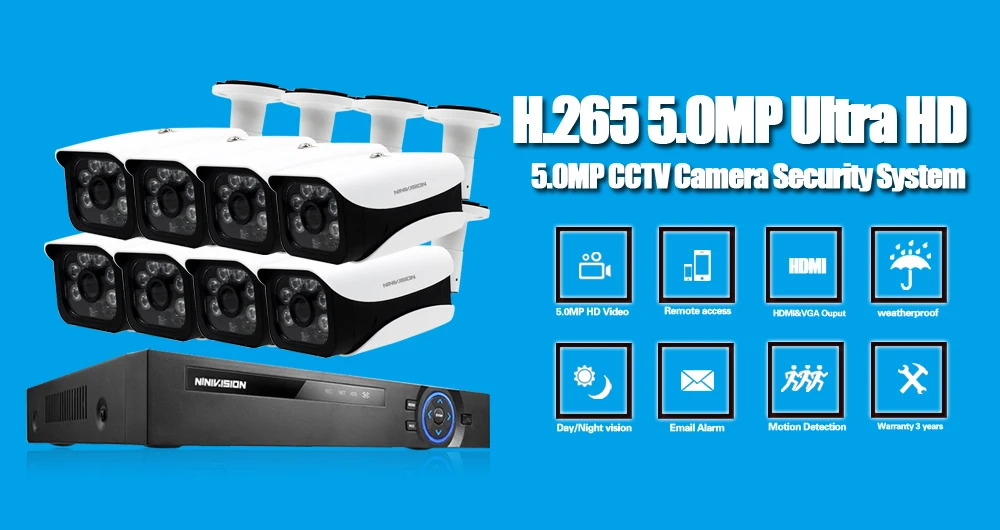 NINIVISION HD 8ch 5MP DVR NVR комплект H.265 система видеонаблюдения до 16CH NVR наружная Водонепроницаемая камера сигнализация видеонаблюдения видео