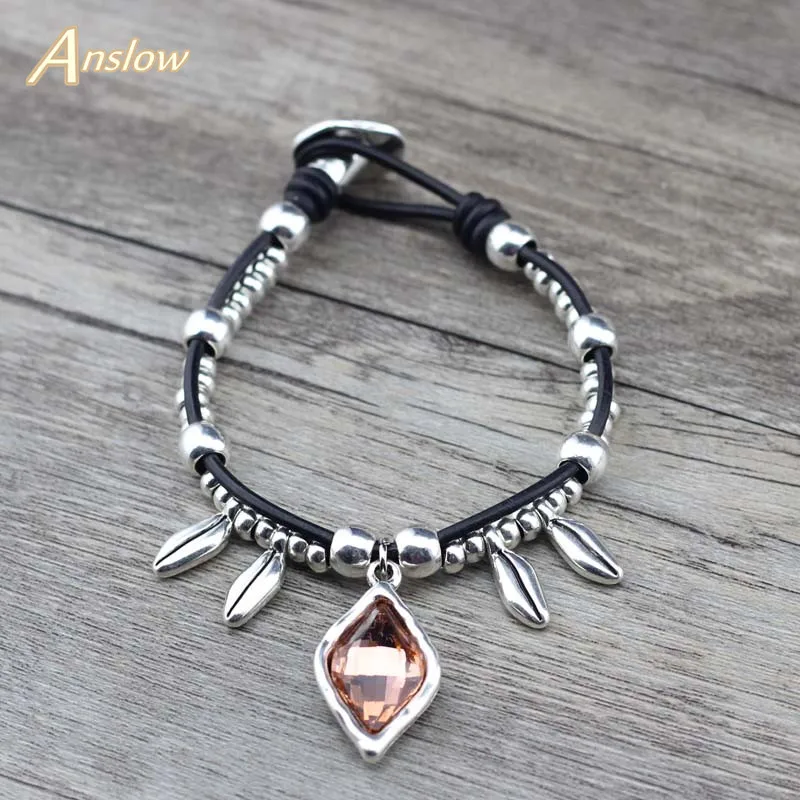 Anslow, фирменный дизайн, модные наручные браслеты дружбы, кожаные браслеты со стразами для женщин, парные очаровательные браслеты и браслеты LOW0791LB