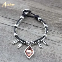 Anslow, фирменный дизайн, модные наручные браслеты дружбы, кожаные браслеты со стразами для женщин, парные очаровательные браслеты и браслеты LOW0791LB