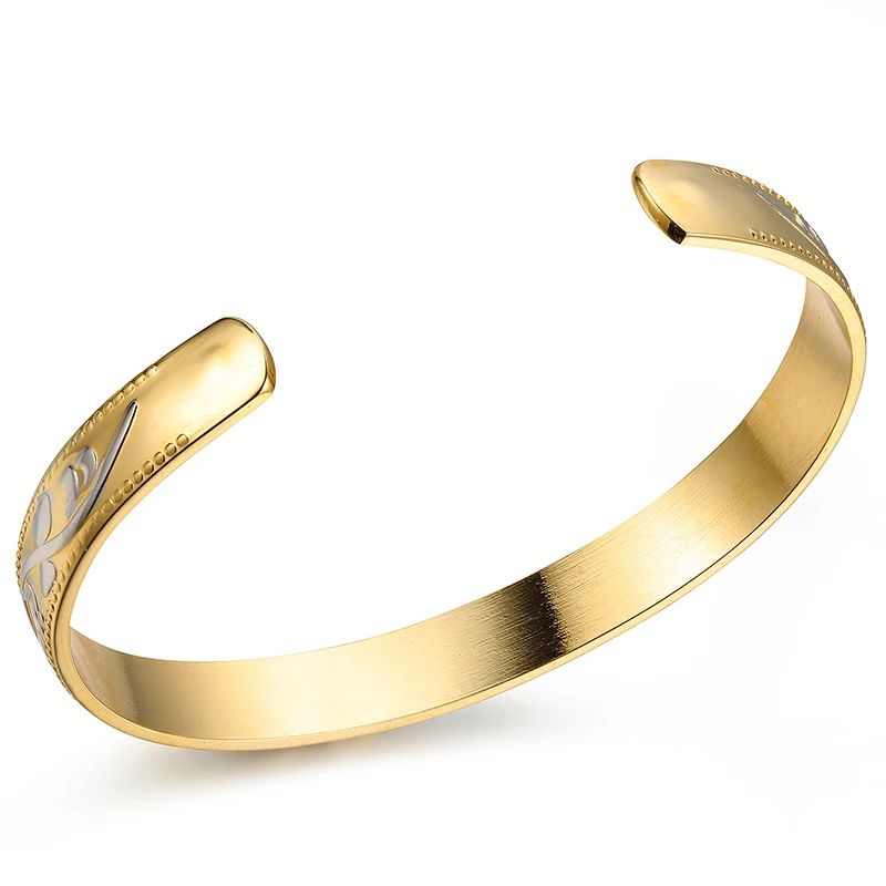OKtrendy Gold Color Pure Copper Bracelet Magnet Therapy Bangle with Flower Carving Charm Bracelets & Bangles For Women Jewelry