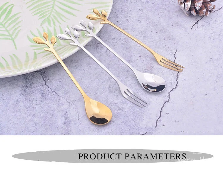 Golden Silver Leaf Spoon Stainless Steel Coffee Spoon Coffee Mixing Spoon Northern Europe Custom Gift Creative Branch Spoon