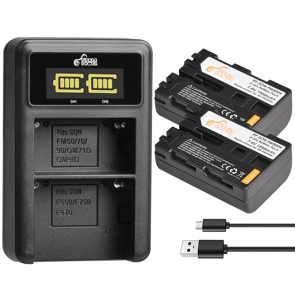 1900Mah Np-Fm500H Npfm500H Batteria + Led Usb Doppio Caricatore Per Sony A200 A200K A200W A300 A350 A450 A580