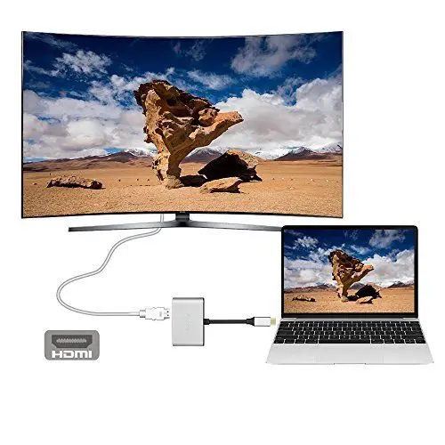 USB C to HDMI VGA Adapter, 2 in 1 Type C to VGA HDMI 4K UHD Converter Hub