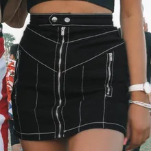 Летние новые сексуальные линии черного цвета женские мини юбки с молнией юбки женские Размеры s m l черные джинсовые юбки