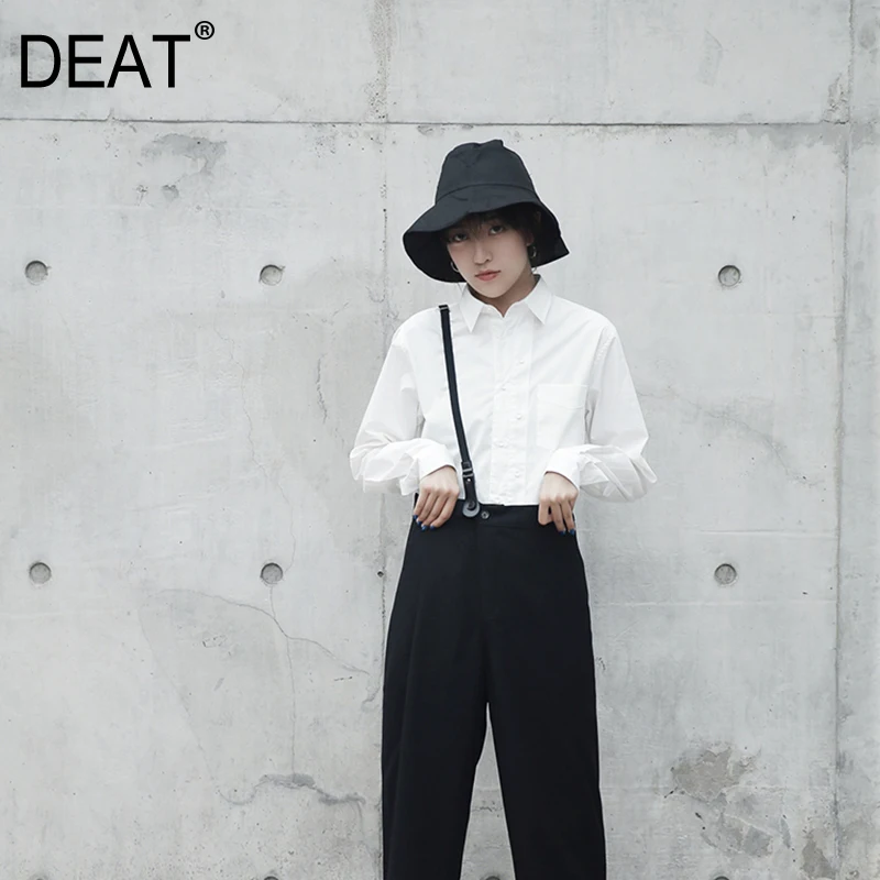 

[DEAT] 2020 New Spring Summer Lapel Long Sleeve White Irregular Hem Split Joint Loose Shirt Women Blouse Fashion Tide JG90