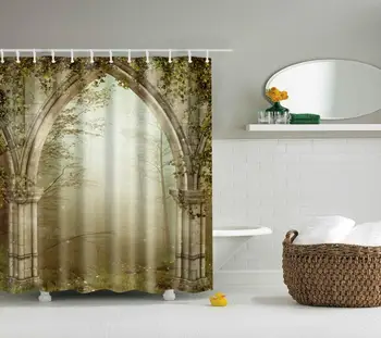 

Waterproof Thicken Polyester 3D Shower Curtain Palace in the Smoky Jungle Mildew Proof Bath Tub Curtain with 12 pcs Hooks