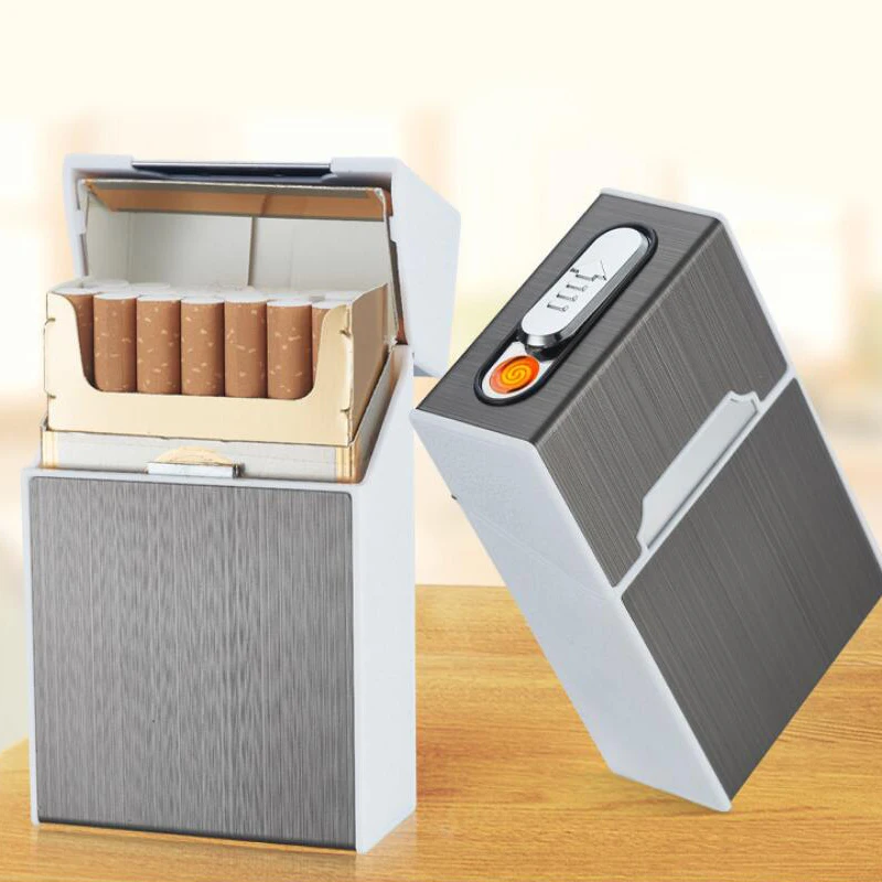 

2in1 Cigarette Case Box Lighter for Smoking Flameless Aluminum Alloy USB Rechargeable Lighter Cigarette accessories