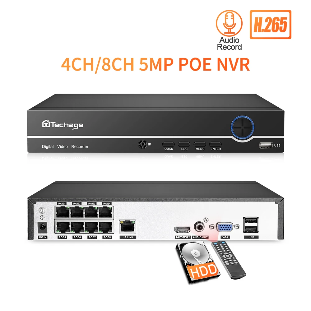 8 канальный видеорегистратор видеонаблюдения сетевой система VGA HDMI P2P ONVIF 2MP 5MP XMEYE|
