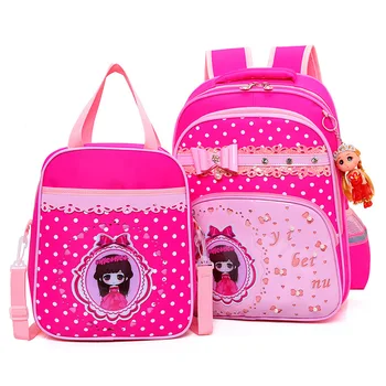 

6-12 Year Old child's School Bag Set for Girl Fashion Cartoon princess lace Bow School Backpack Starting School Gift for Girls