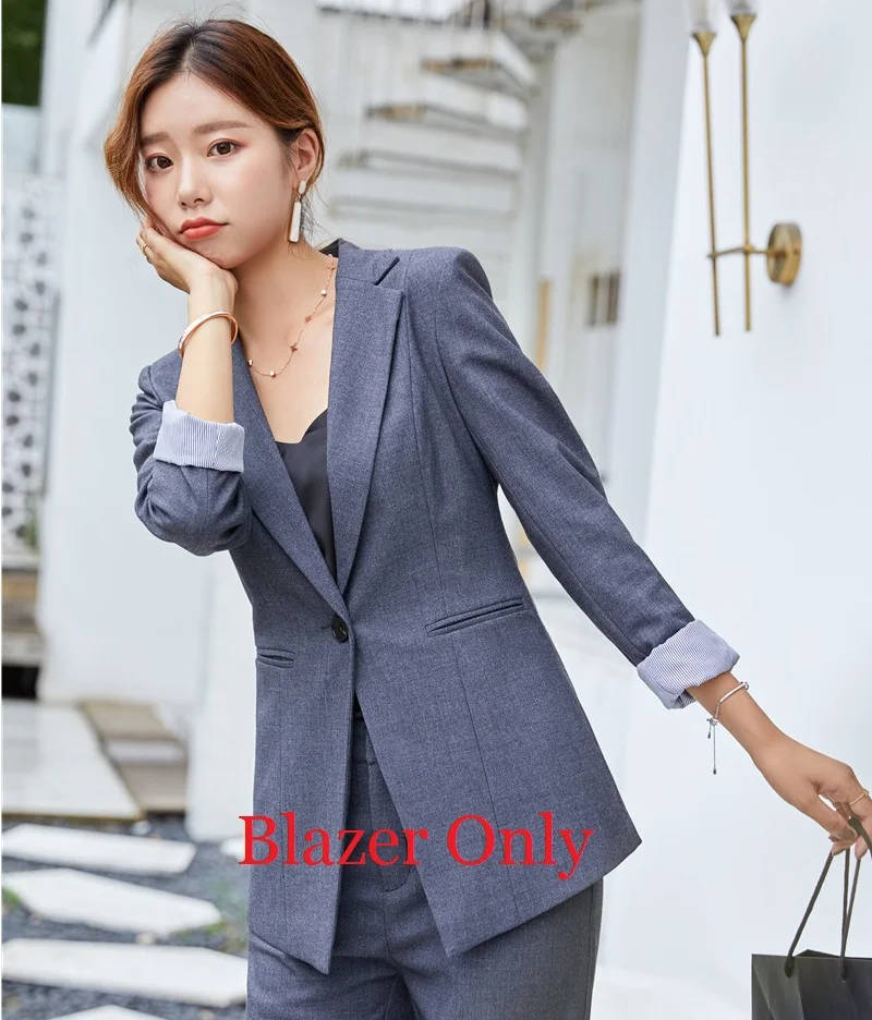 Blazer Only Официальный женский серый Блейзер, женские деловые костюмы с брюками и курткой, комплекты одежды для работы - Цвет: Blazer Only