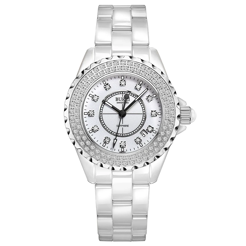 

BUREI 18003 Switzerland watch women luxury brand J12 series Austria diamond Ceramic calendar Double white relogio feminino