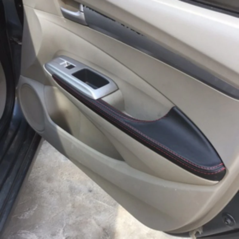 4pcs black microfiber leather car door handle armrest cover door armrest panel cover trim accessories for Honda City 2008