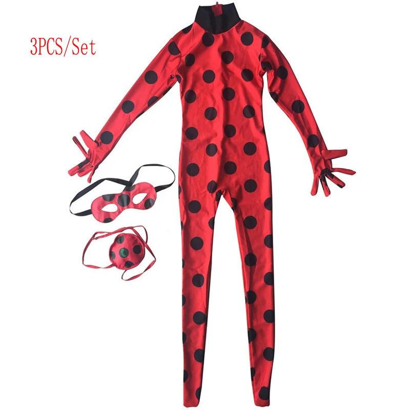 Ladybug suit-3PCS Одежда для девочек «божья коровка», детский комплект одежды, Детские вечерние костюмы на Хэллоуин с рисунком, женские костюмы для косплея+ маска+ сумка+ игрушка - Цвет: Ladybug suit-3PCS