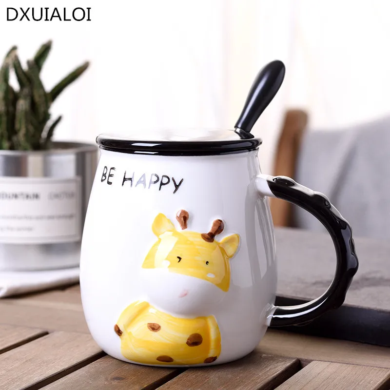 

Creative super cute embossed ceramic mark cup Korean student cup with lid spoon best gift christmas mugs coffee cup