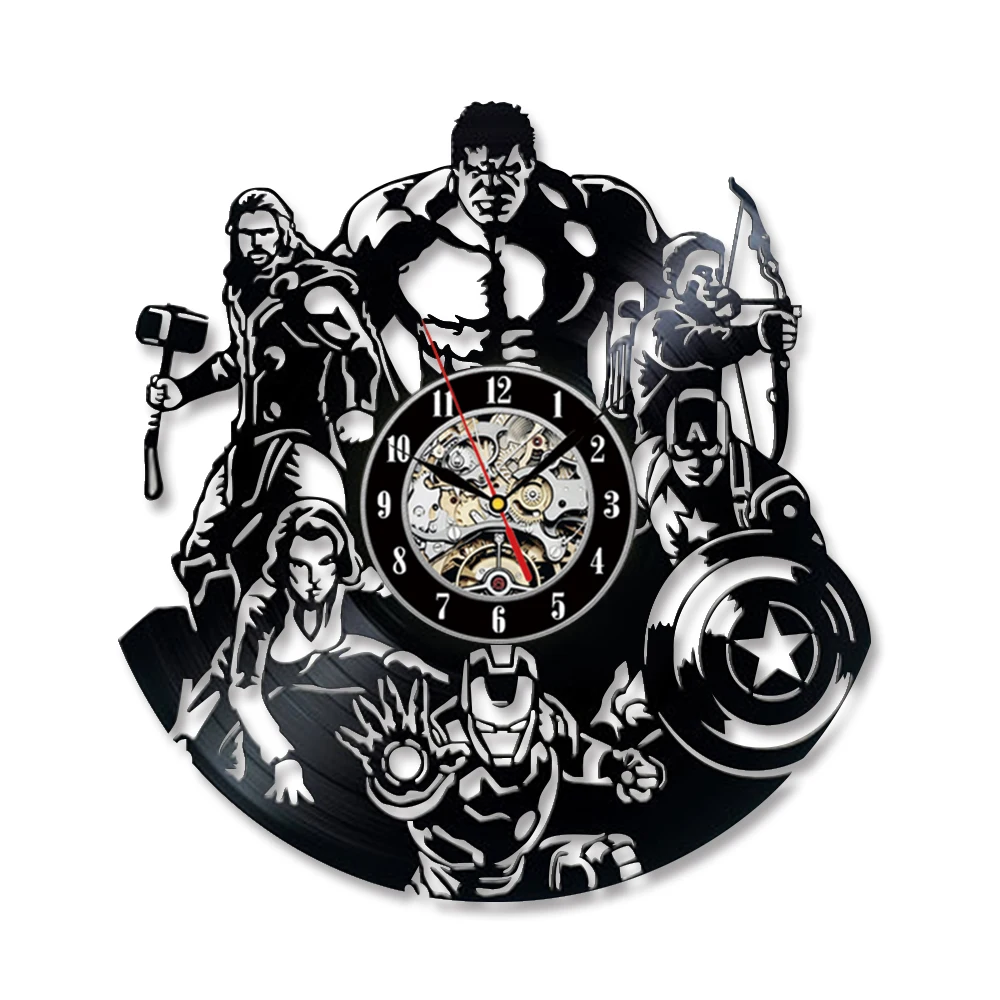 Мстители настенные часы современный дизайн Marvel Железный человек и Капитан Америка и Тор виниловые часы-пластинка светодиодный настенный домашние декоративные часы