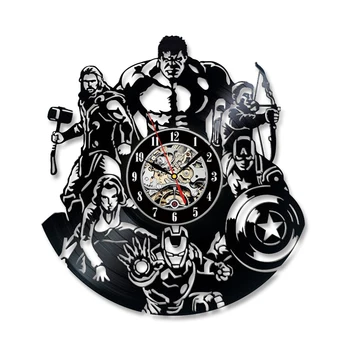 

Avengers Wall Clock Modern Design Marvel Iron Man & Captain America & Thor Vinyl Record Clocks LED Wall Watch Home Decor