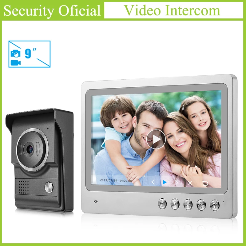 

Hands-free 9 Inches TFT LCD Color Touch Screen Home Security Video Intercom System Wired Night Vision Camera Door Bell for Villa