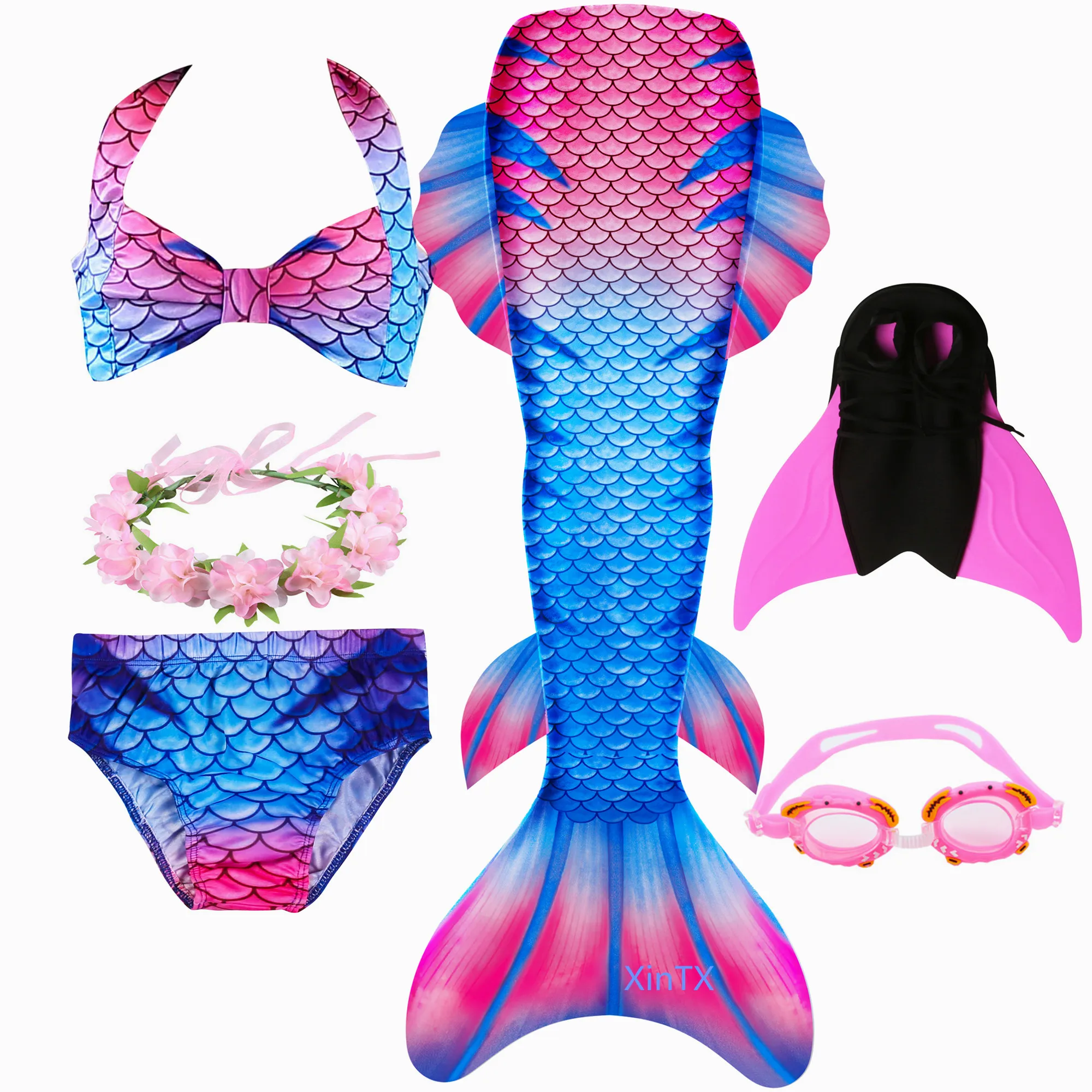 

Fancy NEW the Little Mermaid Tail with Garland or With Monofin Swimsuit for Kids Girls swimmable Bathing Suit Mermaid Costume