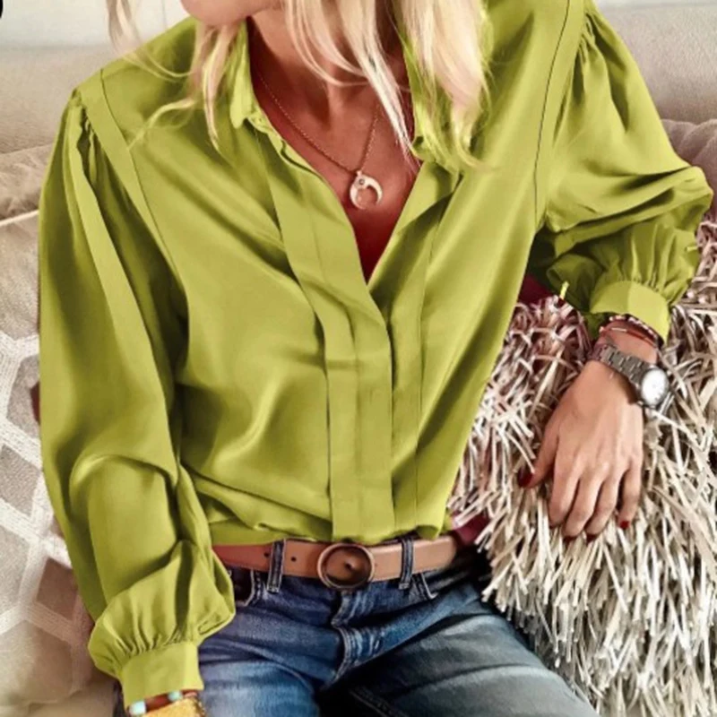 Women Blouse Autumn Satin Blouse Blue Tops V-neck Elegant Fashion 2019 Long Sleeve Blouses Office Lady Femme Clothes Women Blouse Autumn Satin Blouse Blue Tops V-neck Elegant Fashion 2019 Long Sleeve Blouses Office Lady Femme Clothes