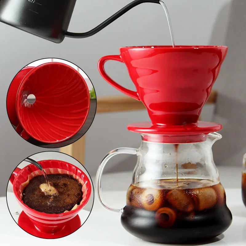 

Ceramic Coffee Dripper Engine V60 Style Coffee Drip Filter Cup Permanent Pour Over Coffee Maker with Separate Stand for 1-4 Cups