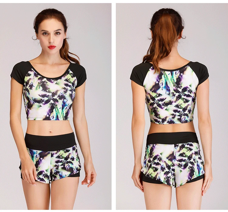 Pinging спортивный костюм для женщин Midriff-baring быстросохнущая Йога набор тонкий Леопардовый камуфляж фитнес-зал одежда спортивная одежда