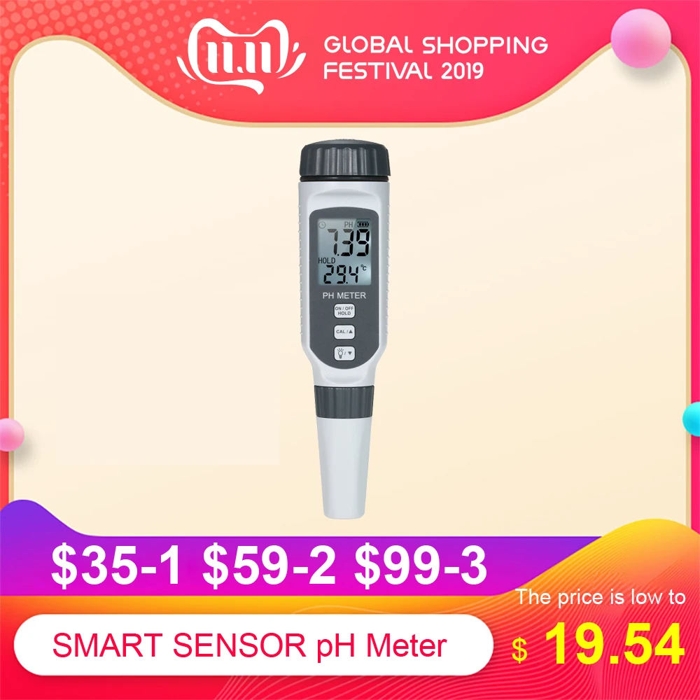 

SMART SENSOR High Precision Portable pH Water Quality Tester Professional Pen Type pH Meter Acidometer
