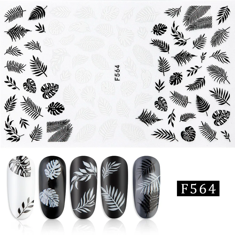 1 шт 3D Черно-белые наклейки для ногтей цветы Мандала лист Слайдеры для ногтей клейкие наклейки для ногтей наклейки-лак для ногтей - Цвет: F564