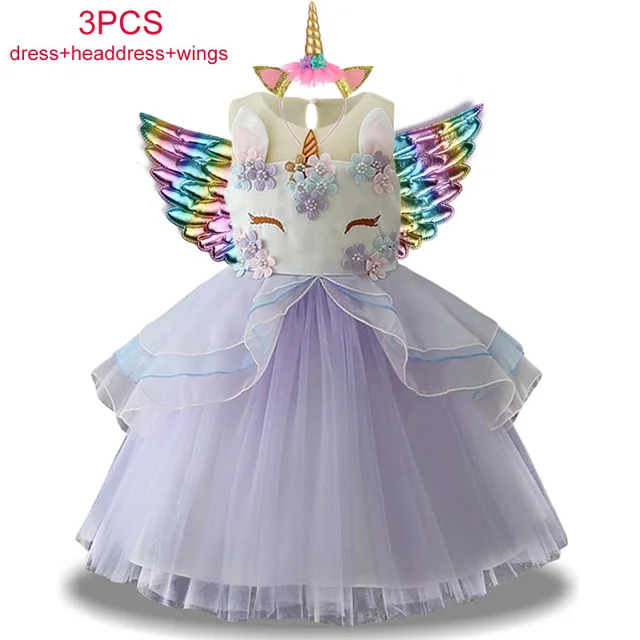Carnival Unicorn Dress Easter Princess Dress Kids Dresses For Girls Costume Children Birthday Dress Wedding Dress Vestidos 2-10 Purple