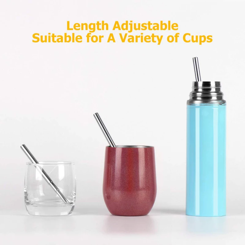 Metal Reusable Collapsible Foldable Straw with Case Keychain Stainless Steel Metallic Portable Telescopic Drinking Straw Brush