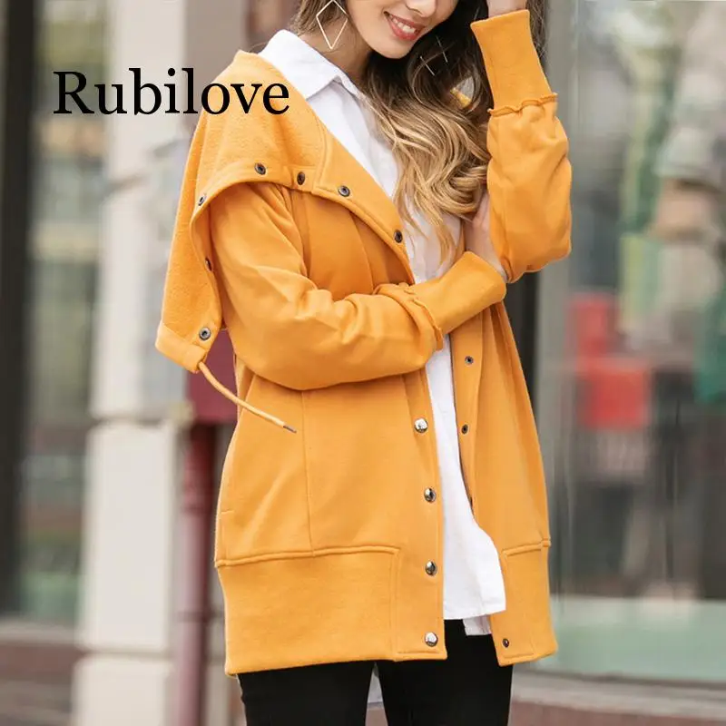 

Rubilove Jacket Coat Women Autumn Winter Plush Warm Cloth Female Hooded Outwear Plus Size Yellow Japanese Ladies Jackets streetw
