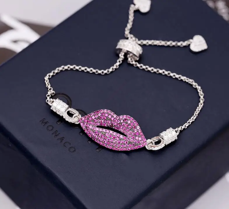 Персональный супер флэш горный хрусталь красные губы затягивающийся браслет Регулировка двойная Любовь ювелирные изделия