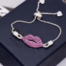 Персональный супер флэш горный хрусталь красные губы затягивающийся браслет Регулировка двойная Любовь ювелирные изделия