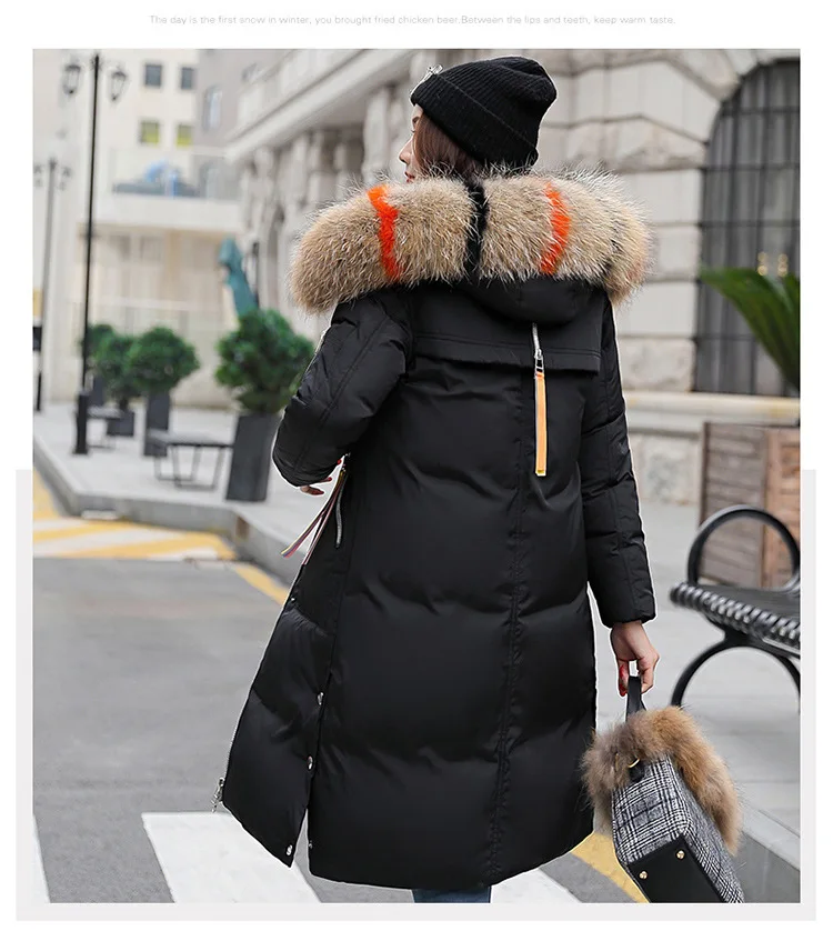 Зимняя куртка Женская Толстая теплая парка с капюшоном Mujer хлопковое Стеганое пальто длинный меховой воротник пункт плюс размер 3xl тонкая куртка женская