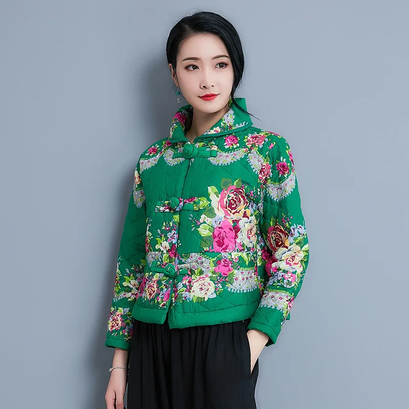

Winter New Style Ethnic-Style WOMEN'S Dress Large Size Printed Frog Cotton Linen Printed Loose-Fit Short Cotton Jacket Small Cot